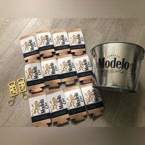 Modelo Oro Cerveza Beer Ice Bucket 12 Koozies 2 Bottle Openers Bundle NEW